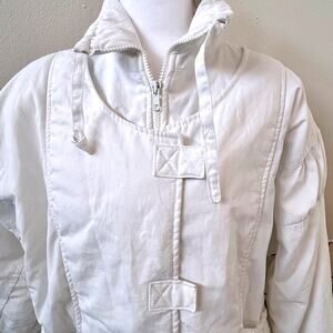 Vintage 80s Puffer Bomber Jacket White High Neck Oversized Minimalist Winter LG